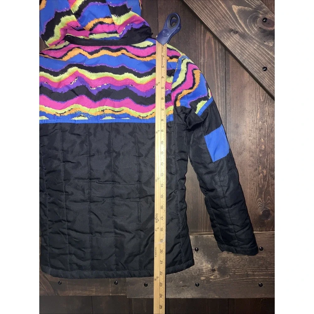 Girls Rothschild Hooded Winter Jacket M (10/12)‎ Black With Neon Stripes
